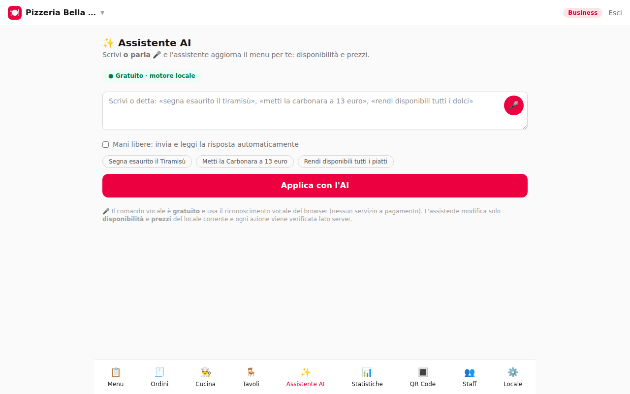 L'assistente AI di MenuFlow