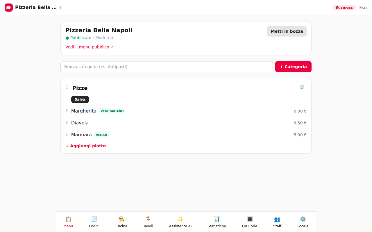 Il pannello di gestione di MenuFlow