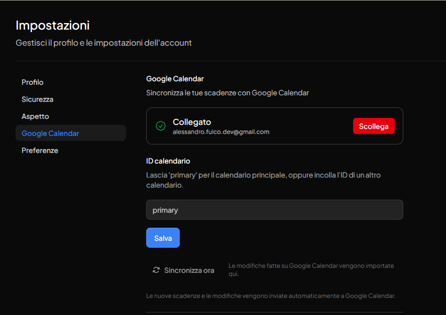 Connessione dell’account Google